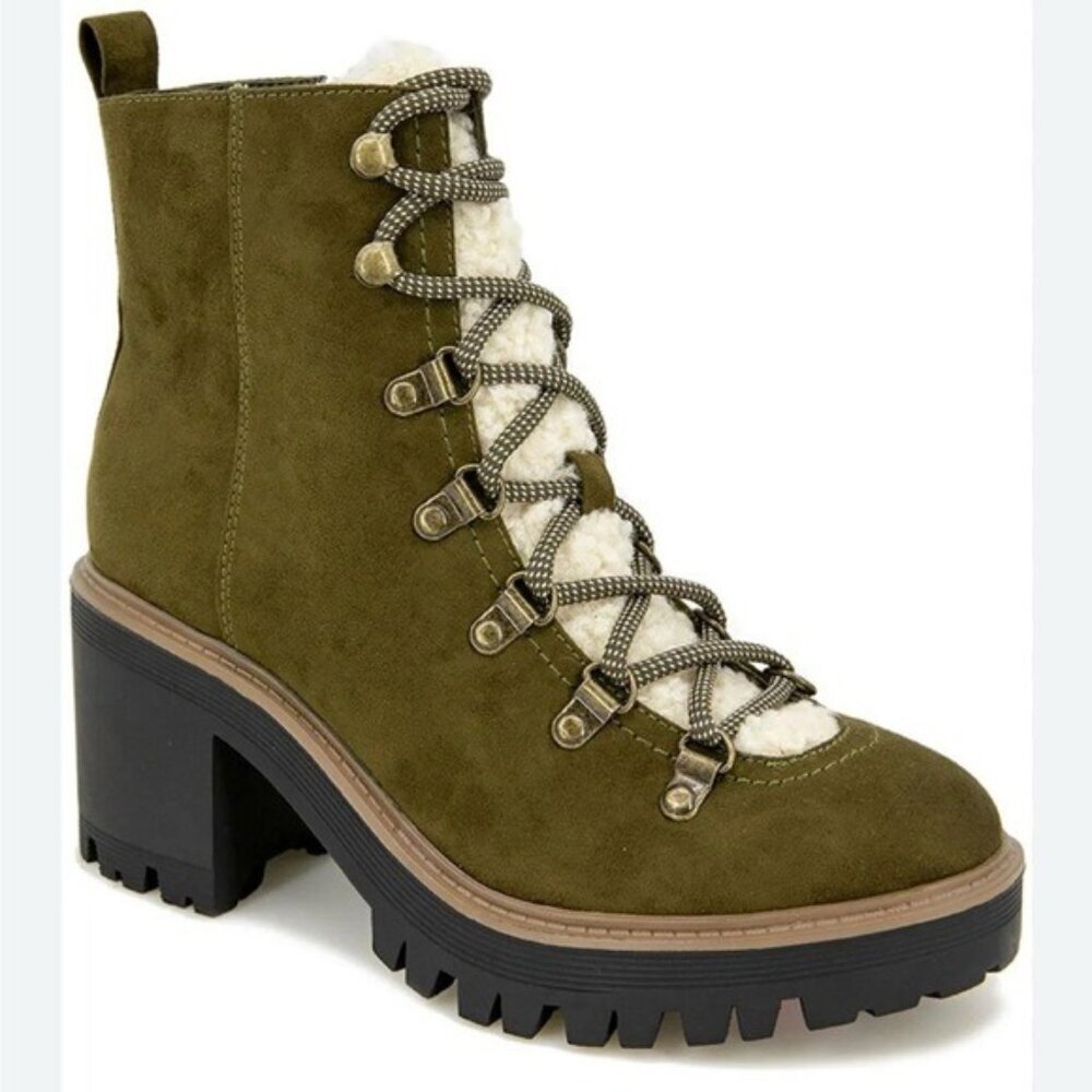 Esprit Flynn Womens Lace-Up Side Zip Ankle Boots Olive Green Suede Size 10